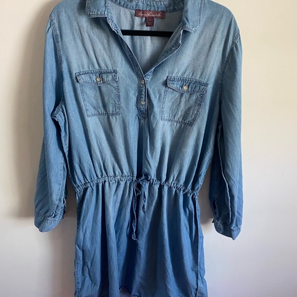 Gloria Vanderbilt Light Blue Denim Shirt Dress with Drawstring Waist - Picture 1 of 6